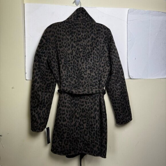 Tahari NEW Ella Leopard Animal Print Wrap Coat Wool Belt Shawl Jacket Pockets XL - Picture 3 of 16